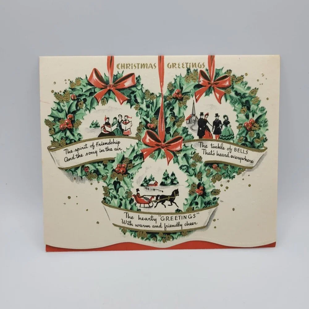 Vintage 1951 Joy To You‎ At Christmas Greeting Card With Envelope